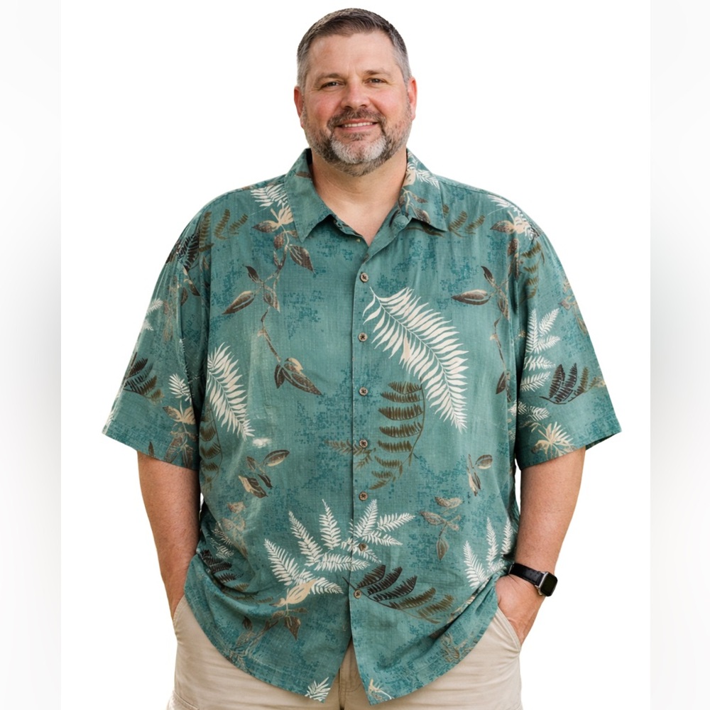Caribbean Silk Blend Teal Casual Short Sleeve Button Down Collard Shirt 3X